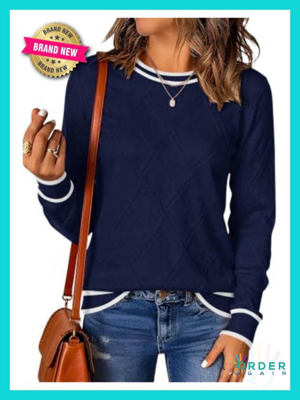 Women's Cable Knit Crew Neck Pullover Sweater Long Sleeve